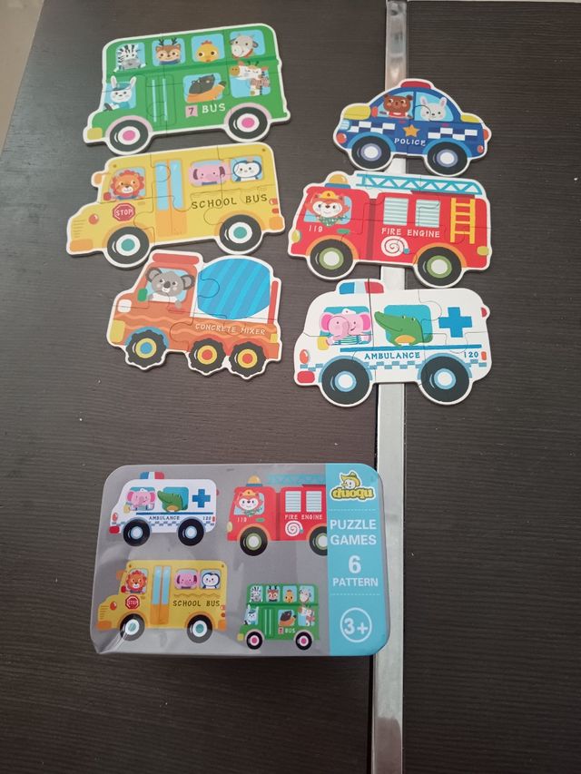 Lote 3 latas puzzles evolutivos. animales y vehícu