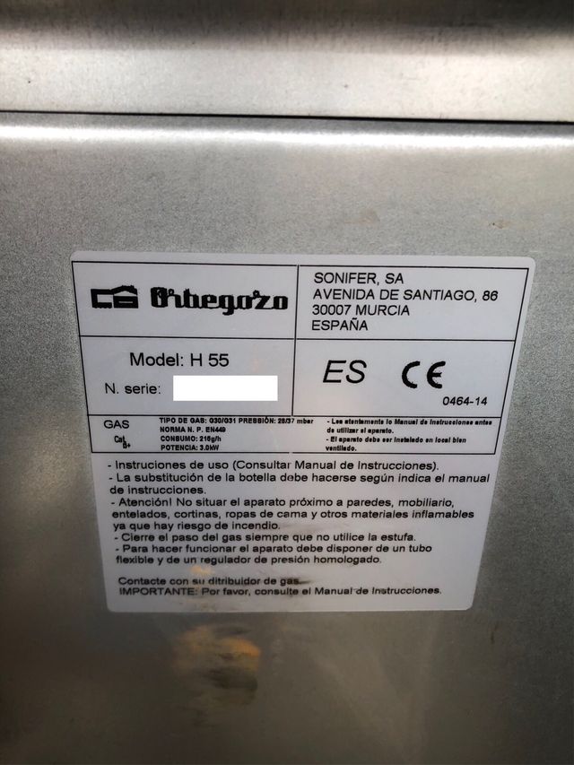 Estufa Gas 3000W Orbegozo H55