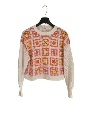 Zara Cream Pink Crochet Jumper Size M