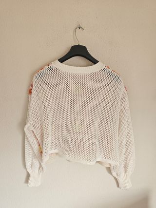 Zara Cream Pink Crochet Jumper Size M