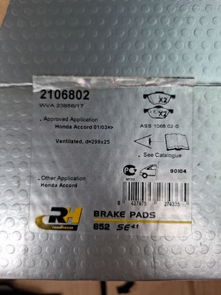 HONDA ACCORD VII pastillas de freno 