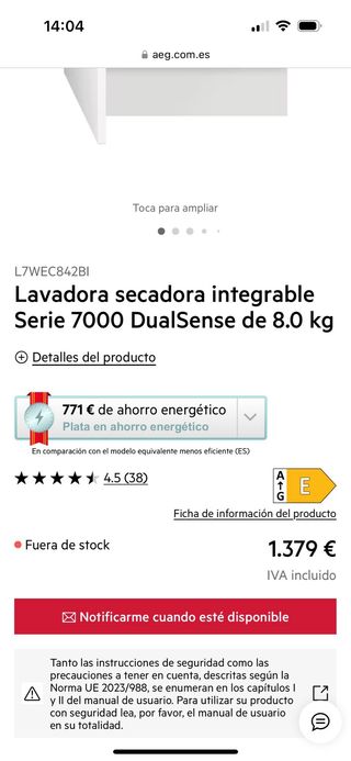 Lavadorasecadora AEG