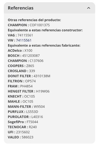 Filtro de Aceite Volkswagen T4