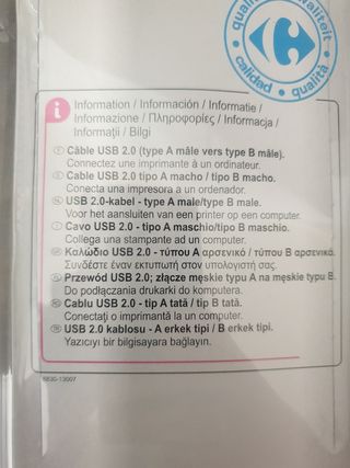Cable USB tipo A macho-B macho impresora