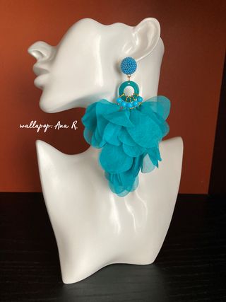 Flor y pendientes azul verde turquesa flamenca