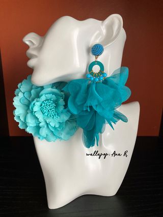 Flor y pendientes azul verde turquesa flamenca