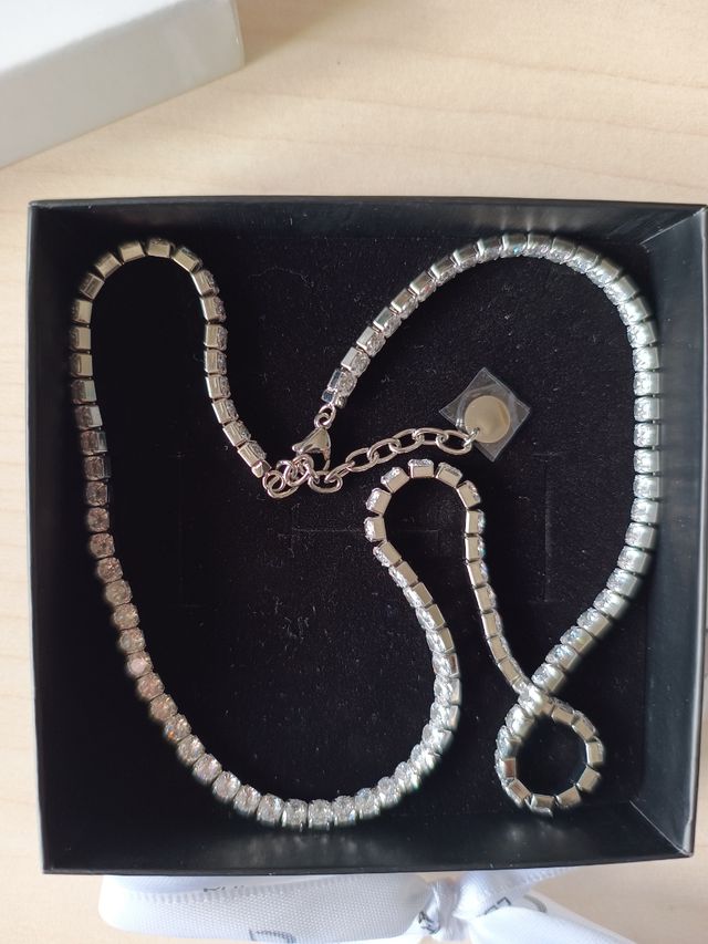 Collana tennis uomo in acciaio con cristalli bianc