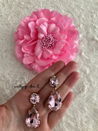 Pendientes flamenca y flor rosa pastel feria set