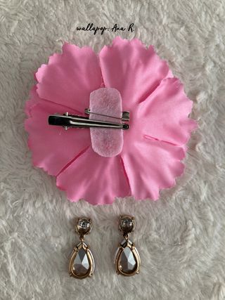 Pendientes flamenca y flor rosa pastel feria set