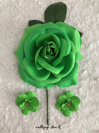 Lote de flamenca pendientes y flor verde pistacho