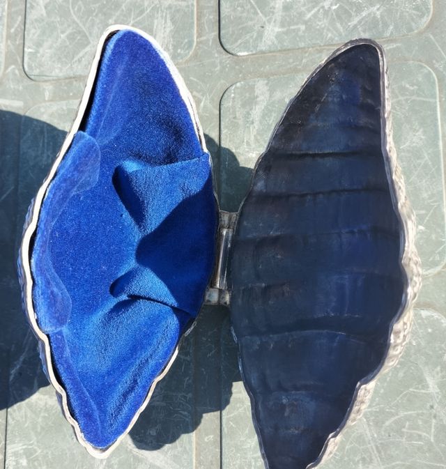 conchiglia in bronzo e portagioie in velluto