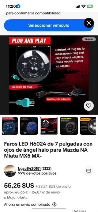 Faros led 7 inch para mazda mx5 NA