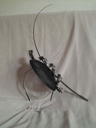 Tocado gris-negro boda, fiesta, evento