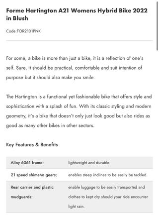 Bicicleta Hartington Hibrida Paseo Mujer