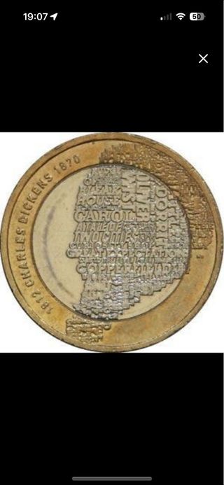 Moneda dos libras Charles Dickens Inglaterra