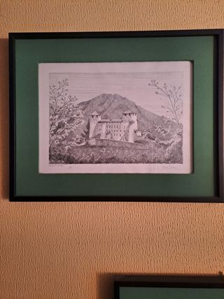 Laminas de Castillos enmarcadas con tela verde
