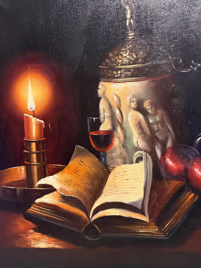 Cuadro pintura óleo bodegón obra de arte