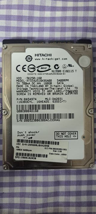 Disco duro Macbook 2,5 160 GB SATA con MacOS