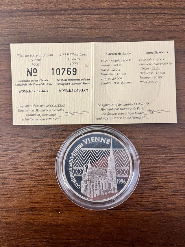 Moneda plata 15 ECUS Catedral Sant Etienne Viena