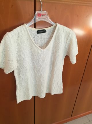 Maglioncino donna, mezze maniche, panna, tg. 42