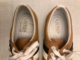 Zapatilla tenis Ralph Lauren clásico camel marino