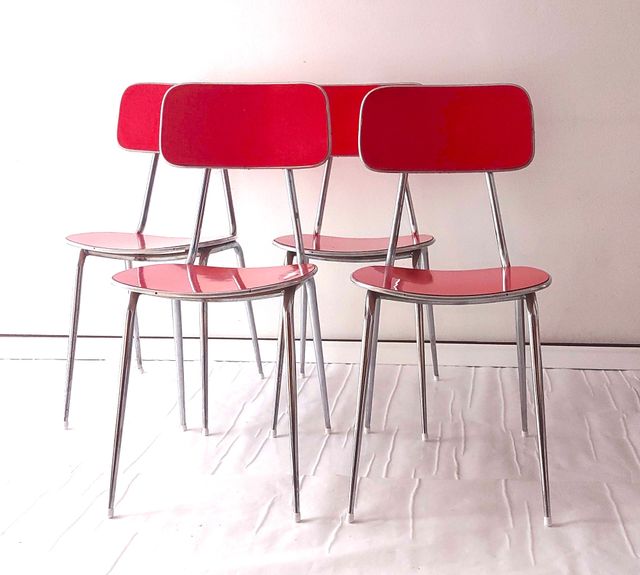 Sedie anni 60 in formica rossa  4 pz.