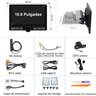 NUEVO Radio Coche 1 DIN (2GB+32GB) 10.6" Hexinex
