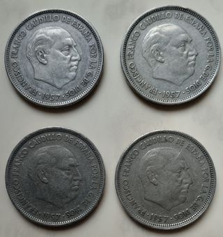 4 monedas de España de 25 pesetas de 1957 *61