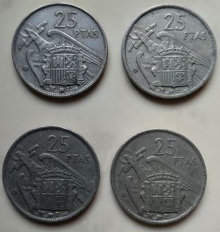 4 monedas de España de 25 pesetas de 1957 *61