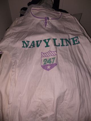 maglietta bianca navy line