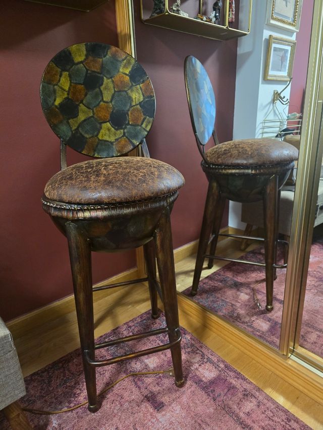 Taburete alto latón y piel