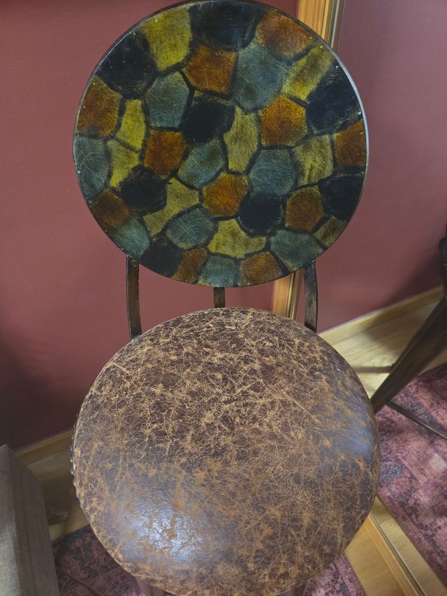 Taburete alto latón y piel