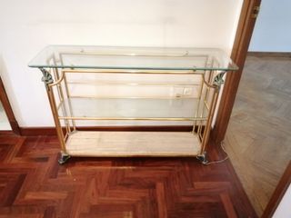 Mueble recibidor de metal, cristal y travertino