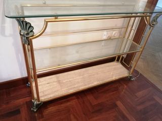 Mueble recibidor de metal, cristal y travertino