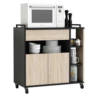 🍴 Mueble Auxiliar Microondas Roble y Negro