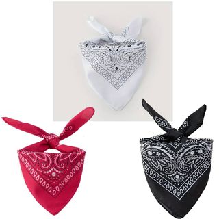 3 Bandanas Estampadas Pañuelos Negro Blanco y Rojo