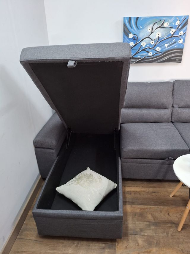 Sofa Cama Chaise Longue Emma gris tela