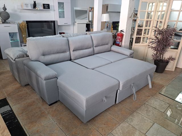 Sofa Cama Chaise Longue Emma gris tela