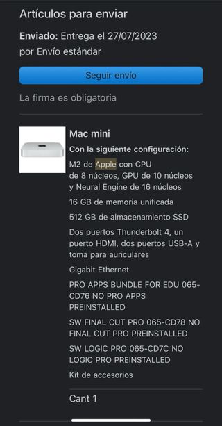 MAC MINI 2023 M2 / 16 GB / 512 GB RAM / 16 NUCLEOS
