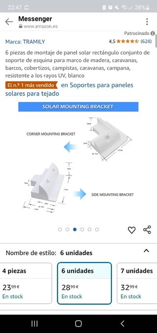 2 pack Soporte panel solar furgo camper!
