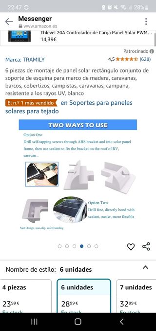 2 pack Soporte panel solar furgo camper!