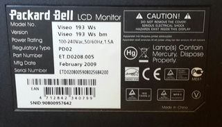Monitor Packard Bell viseo 193 ws