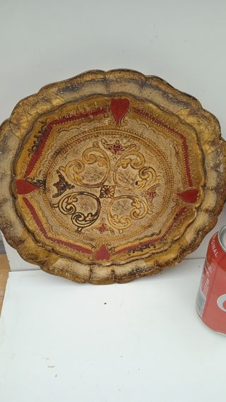 Bandeja redonda antigua Veneciana madera maciza
