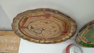 Bandeja redonda antigua Veneciana madera maciza