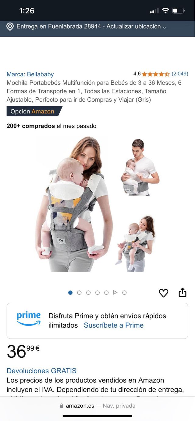 Porteador bebe bellaby