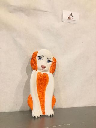 Porta oggetti cane ceramica arancione cagnolino bl