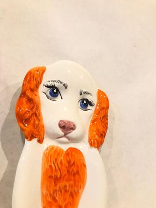 Porta oggetti cane ceramica arancione cagnolino bl