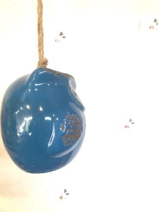 Pendaglio gufo ceramica stile shabby blu esterno b