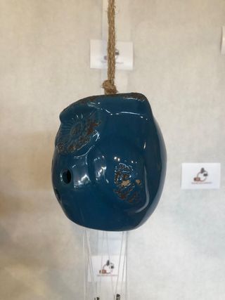 Pendaglio gufo ceramica stile shabby blu esterno b