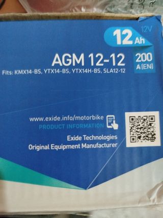 Batería moto exide 12v 12 AH